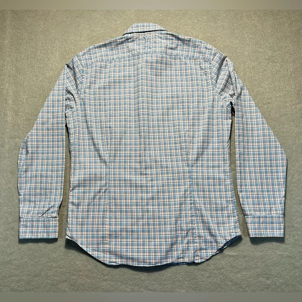 Banana Republic Men’s Large Grant Fit Blue Plaid Dress Shirt Cotton